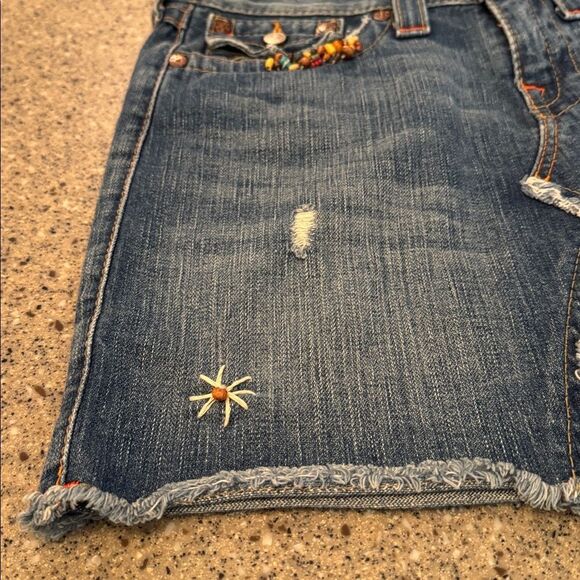 TRUE RELIGION Vintage Y2K Beaded Embroidered Denim Mini Skirt Made In USA - Picture 9 of 15